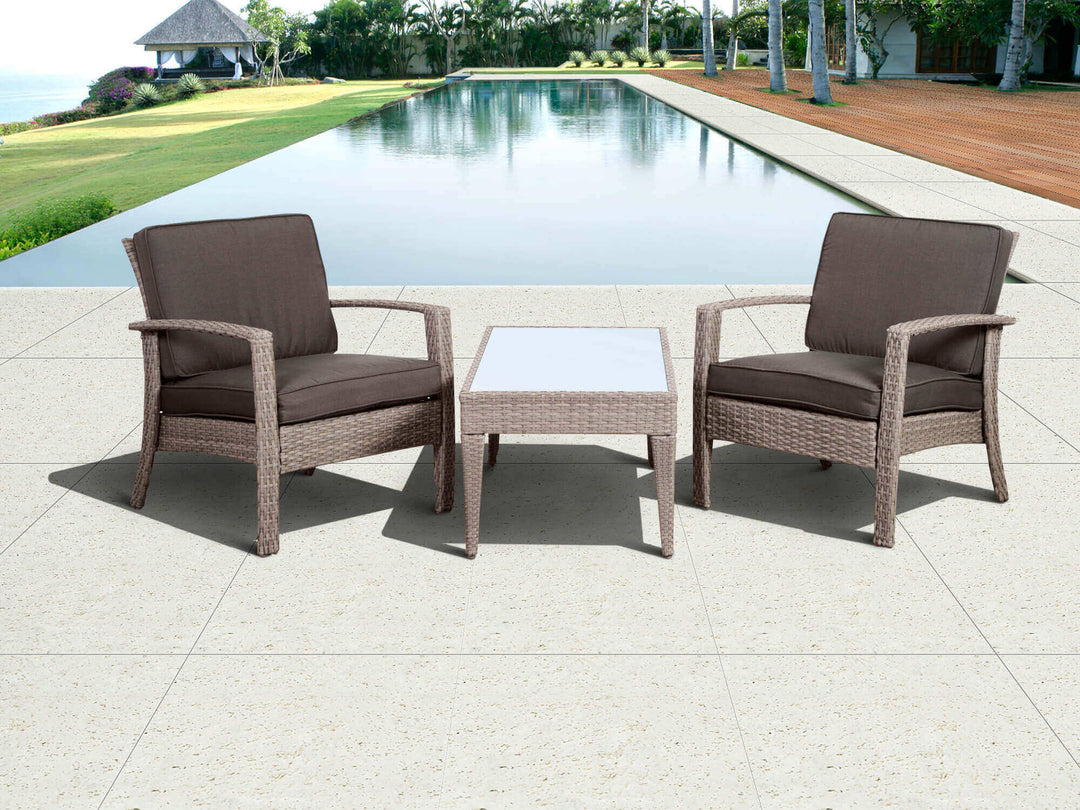 Florida Grey 3 Piece Wicker Patio Conversation