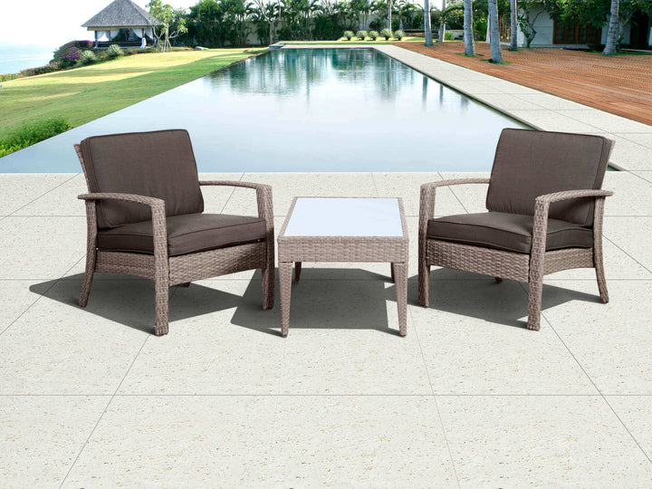 Florida Grey 3 Piece Wicker Patio Conversation
