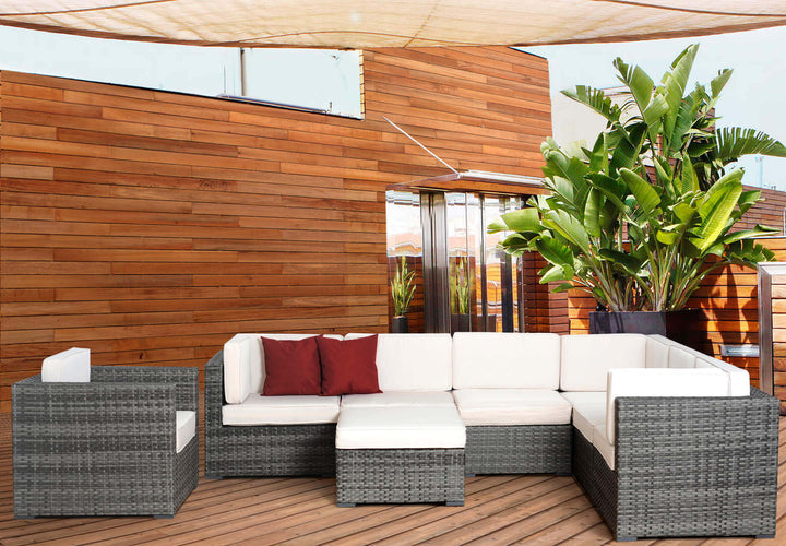 Marseille Grey 8 Piece Wicker Patio Set