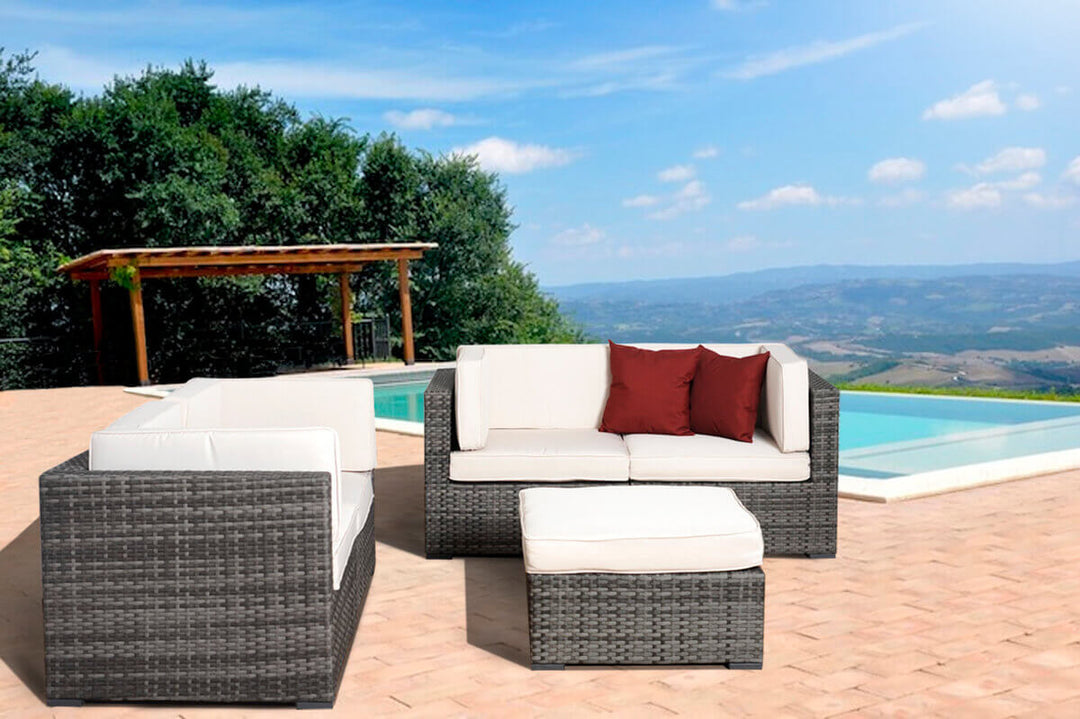Grey 5 Piece Wicker Patio Conversation Set