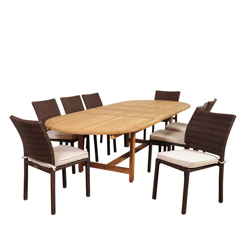 Noah 9 Piece Teak / Wicker Double-Extendable Oval Dining Set