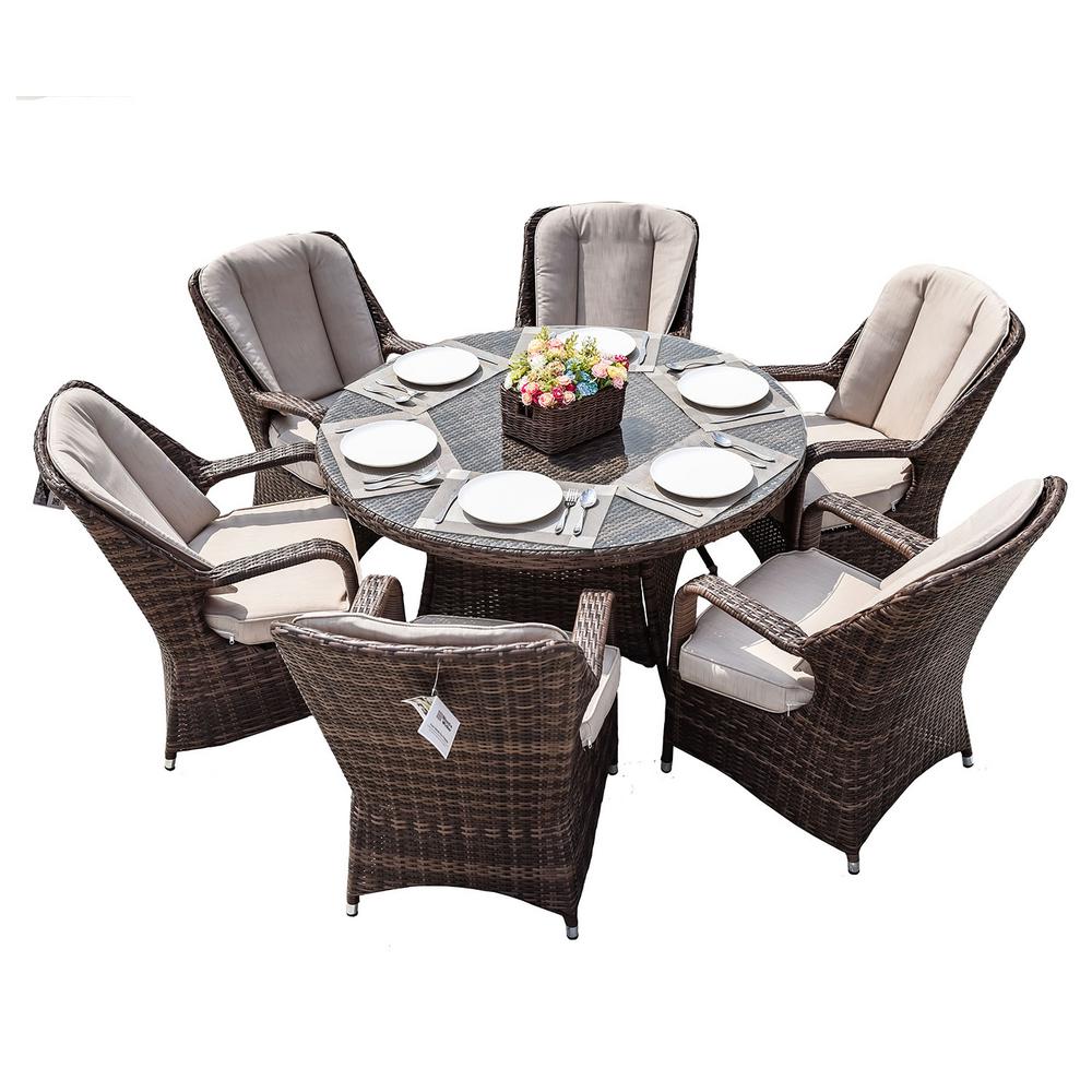 Cinderella Brown 7 Piece Outdoor Patio Dining Conversation Set