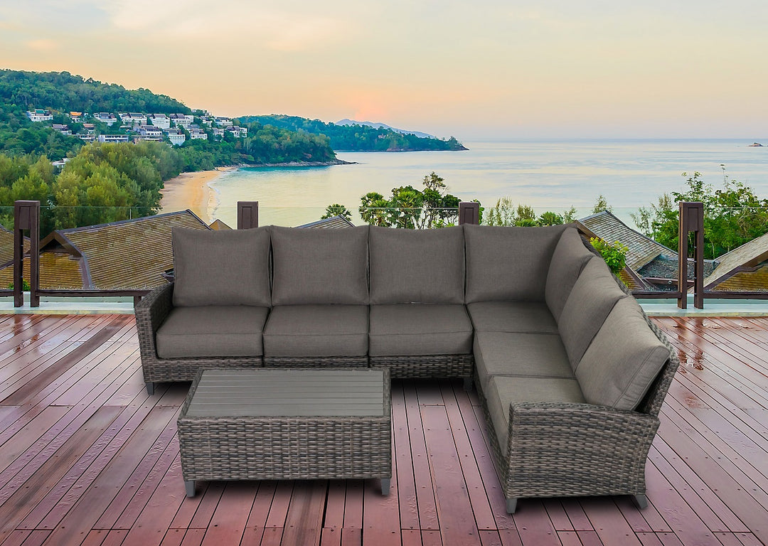 Barbados 6-Piece Outdoor Patio Furniture Sectional and Coffee Table Set