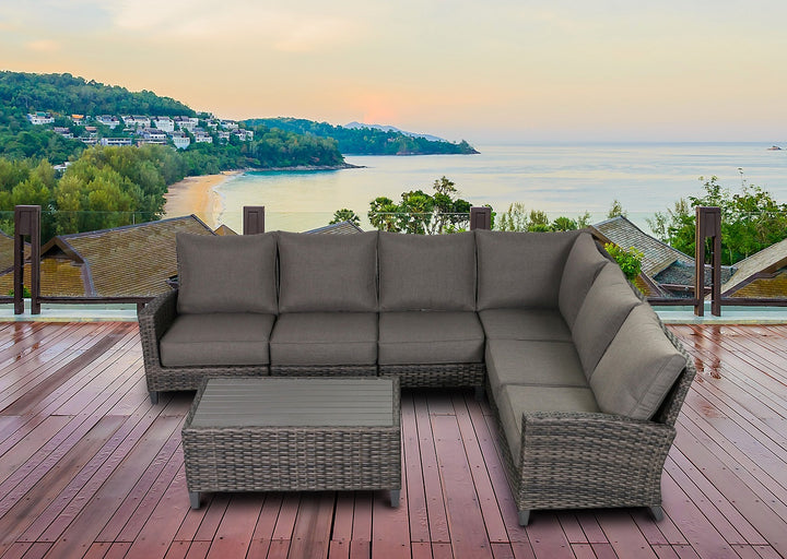 Barbados 6-Piece Outdoor Patio Furniture Sectional and Coffee Table Set