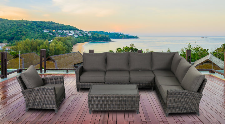 Barbados 6-Piece Outdoor Patio Furniture Sectional and Club Chair Set