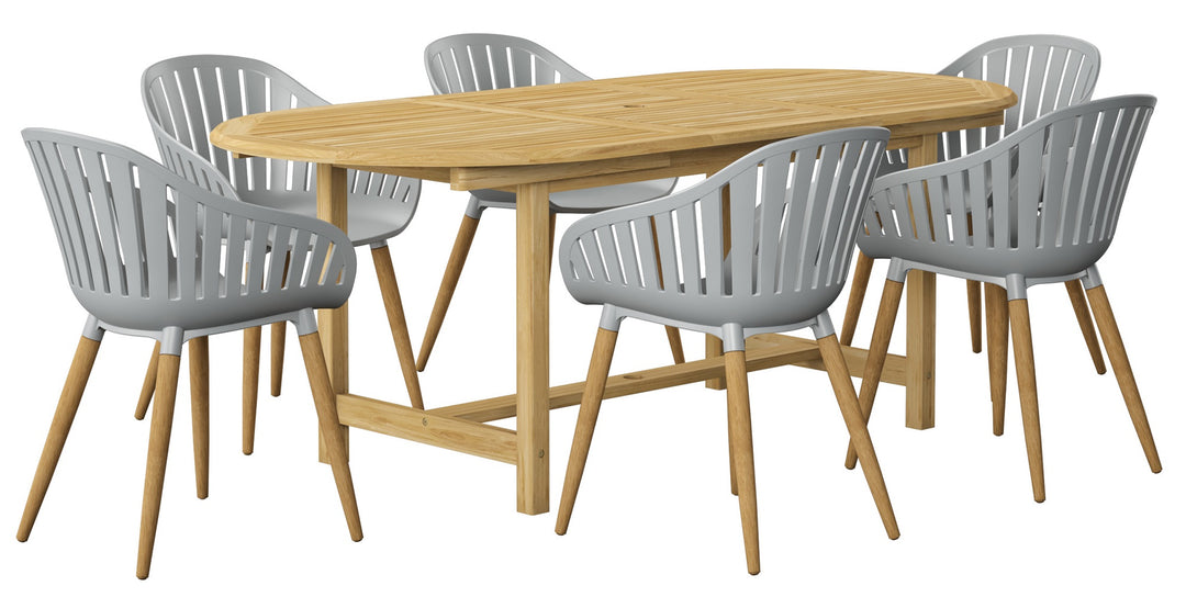 Dian 7-Piece Oval Extendable Teak Wood Patio Dining Set