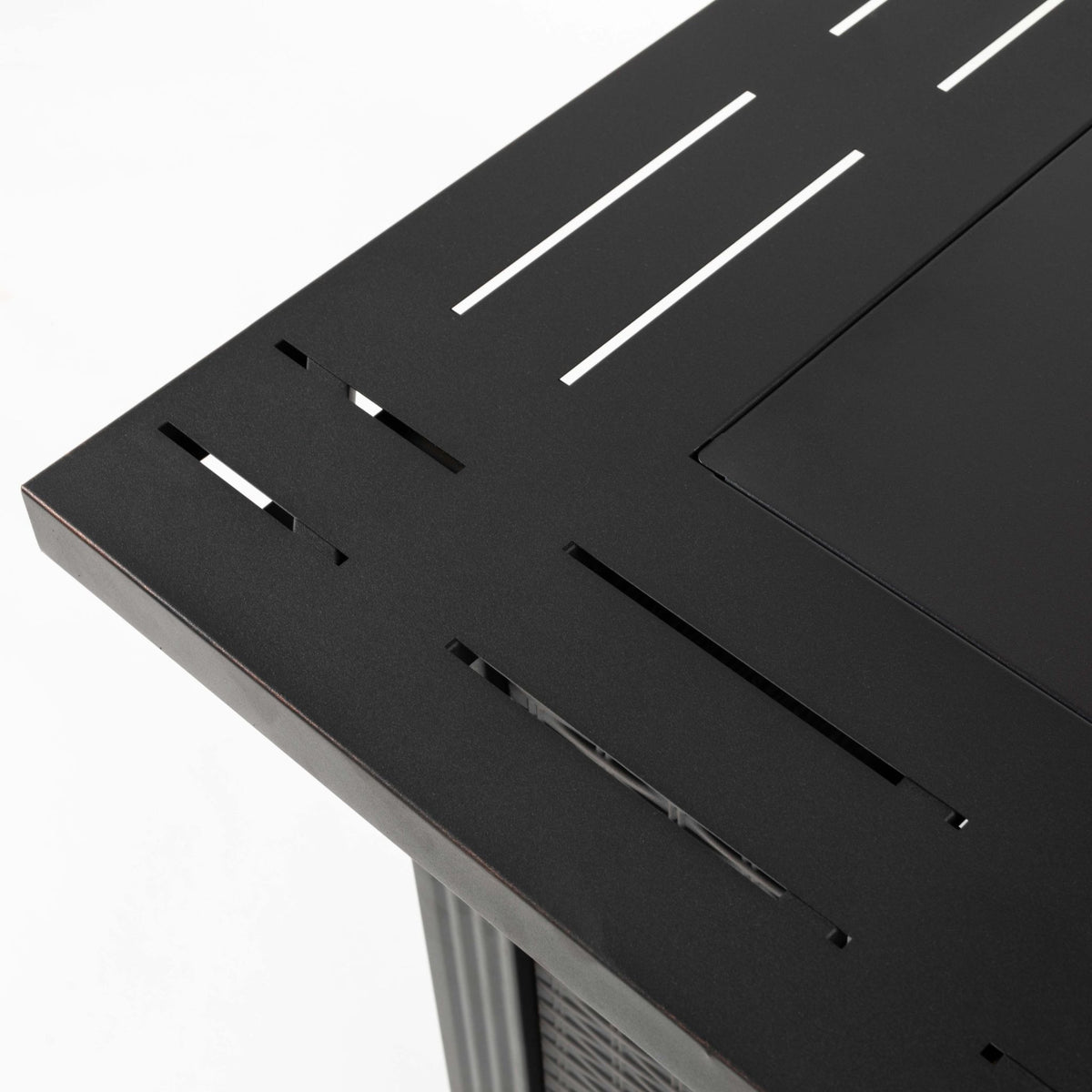 28" Square Steel Propane Fire Pit Table with Wicker-Style Finish, 50,000 BTU, Black, Includes Volcanic Stones & Lid