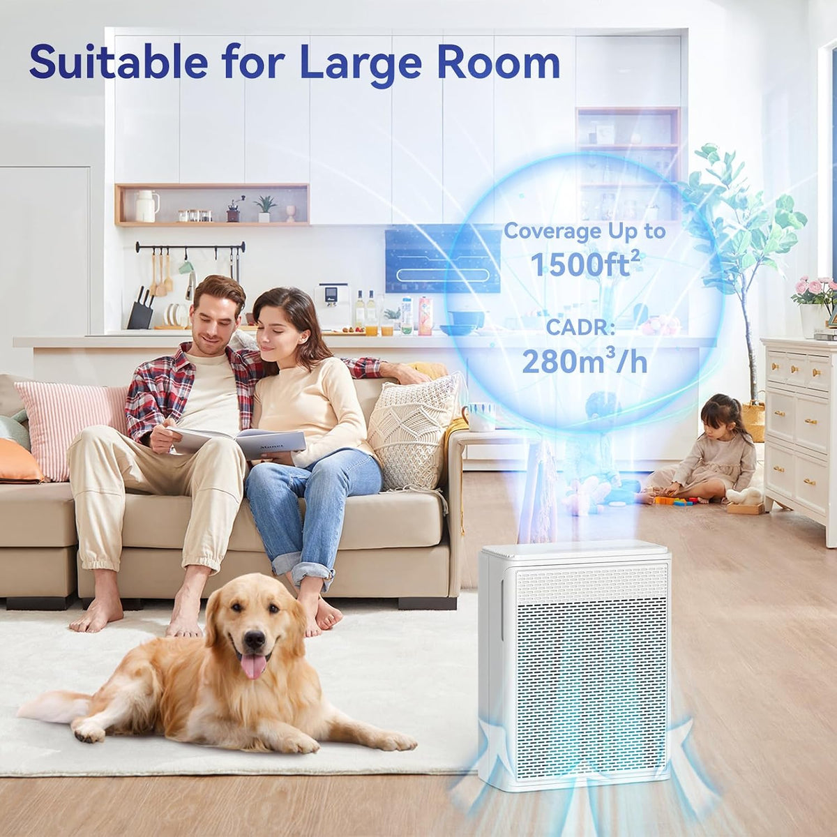 HEPA Air Purifier for Home Bedroom and Pets 165 CFM with 3 Speeds