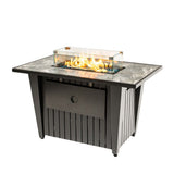 42" Rectangular Propane Fire Pit Table with Glass Wind Guard, Steel Frame, 50,000 BTU, Grey, Lava Rocks Included