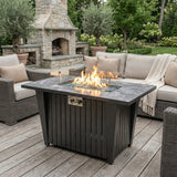 42" Rectangular Propane Fire Pit Table with Glass Wind Guard, Steel Frame, 50,000 BTU, Grey, Lava Rocks Included