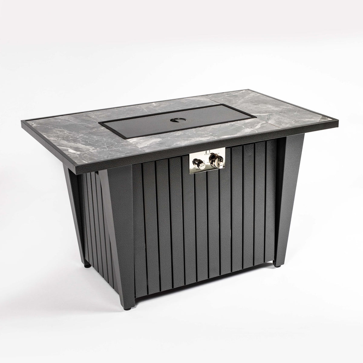 42" Rectangular Propane Fire Pit Table with Glass Wind Guard, Steel Frame, 50,000 BTU, Grey, Lava Rocks Included