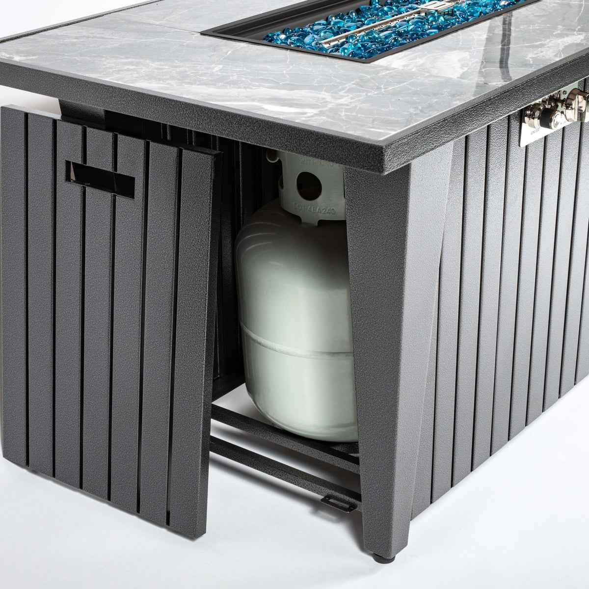 42" Rectangular Propane Fire Pit Table with Glass Wind Guard, Steel Frame, 50,000 BTU, Grey, Lava Rocks Included