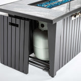 42" Rectangular Propane Fire Pit Table with Glass Wind Guard, Steel Frame, 50,000 BTU, Grey, Lava Rocks Included