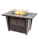 42" Rectangular Propane Fire Pit Table with Wicker Base & Glass Wind Guard, 50,000 BTU, Brown