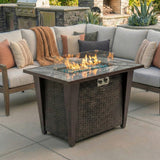 42" Rectangular Propane Fire Pit Table with Wicker Base & Glass Wind Guard, 50,000 BTU, Brown
