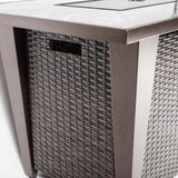 42" Rectangular Propane Fire Pit Table with Wicker Base & Glass Wind Guard, 50,000 BTU, Brown