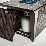 42" Rectangular Propane Fire Pit Table with Wicker Base & Glass Wind Guard, 50,000 BTU, Brown