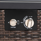 28" Square Propane Fire Pit Table with Wicker Base & Glass Wind Guard, 40,000 BTU, Black/Brown, Compact