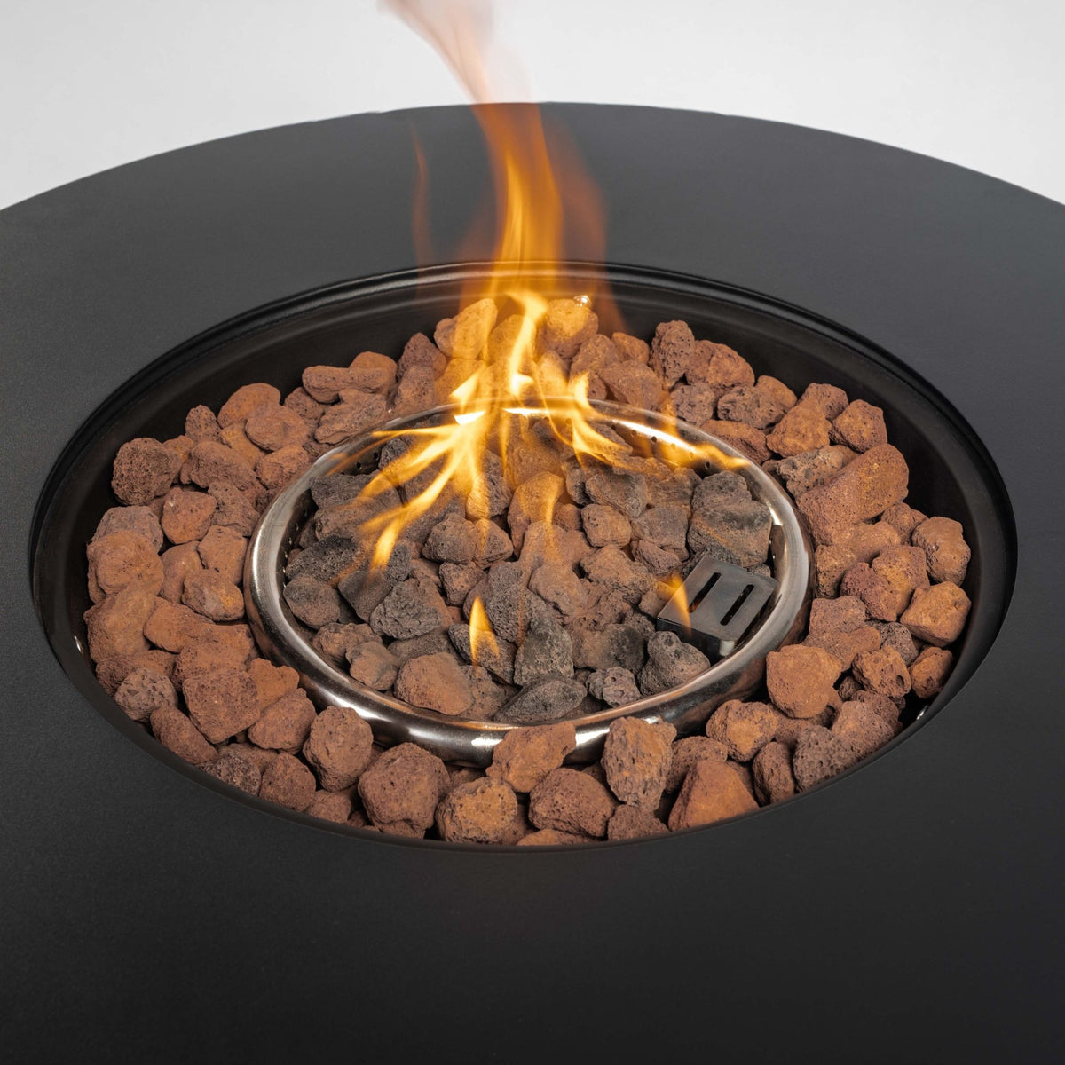 30" Round Steel Propane Fire Pit Table with Wicker-Style Finish, 50,000 BTU, Black, Lava Rocks Included