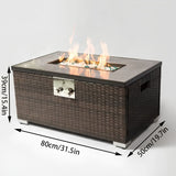 32" Rectangular Propane Gas Fire Pit Table with Wicker Base, 50,000 BTU, Brown, Includes Lava Rocks, Lid & Rain Cover