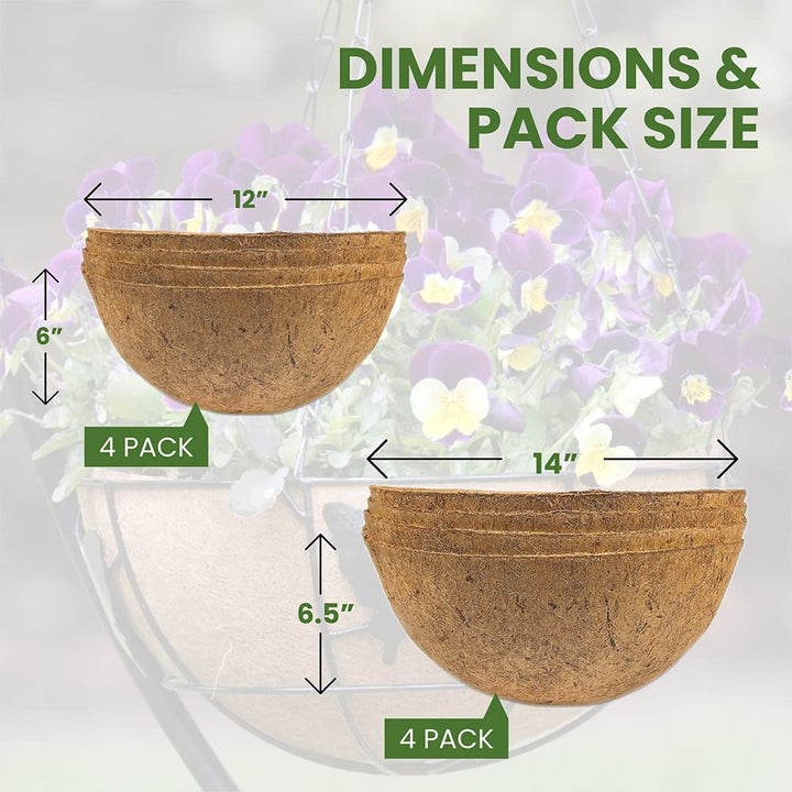 Coconut Liners for Wire Hanging Baskets - 4 Pack