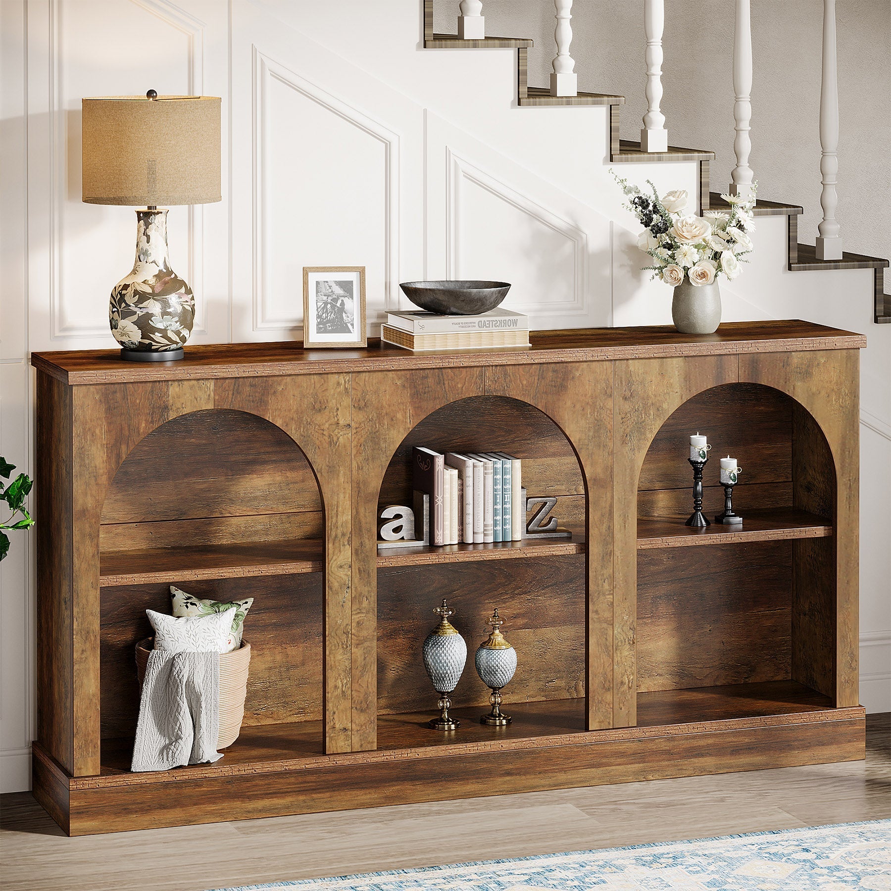 63" Console Table, Farmhouse Entryway Table with 3 Tier Storage