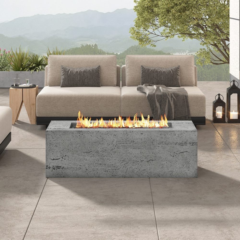 42" Rectangular Propane Fire Pit Table, Concrete-Look MGO, 50,000 BTU, Grey, 10-ft Hose Included