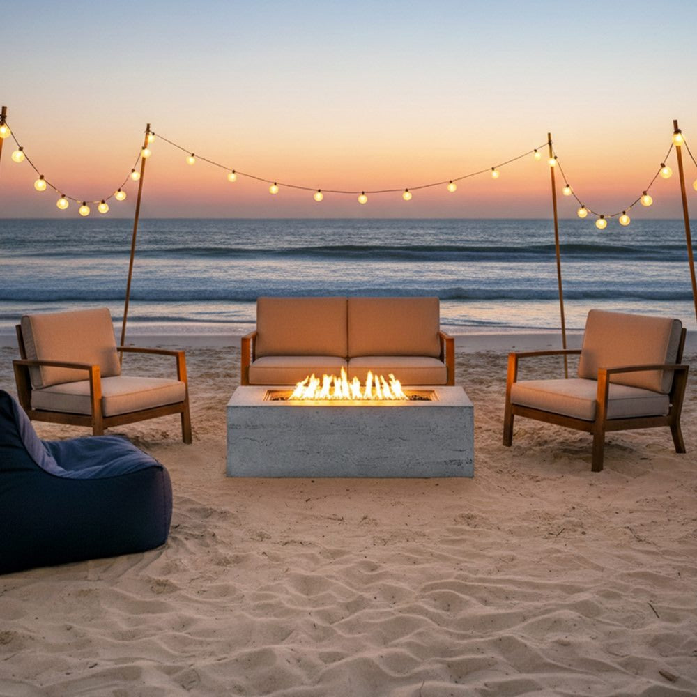 42" Rectangular Propane Fire Pit Table, Concrete-Look MGO, 50,000 BTU, Grey, 10-ft Hose Included