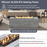 42" Rectangular Propane Fire Pit Table, Concrete-Look MGO, 50,000 BTU, Grey, 10-ft Hose Included