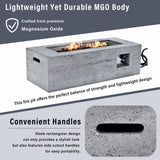 42" Rectangular Propane Fire Pit Table, Concrete-Look MGO, 50,000 BTU, Grey, 10-ft Hose Included
