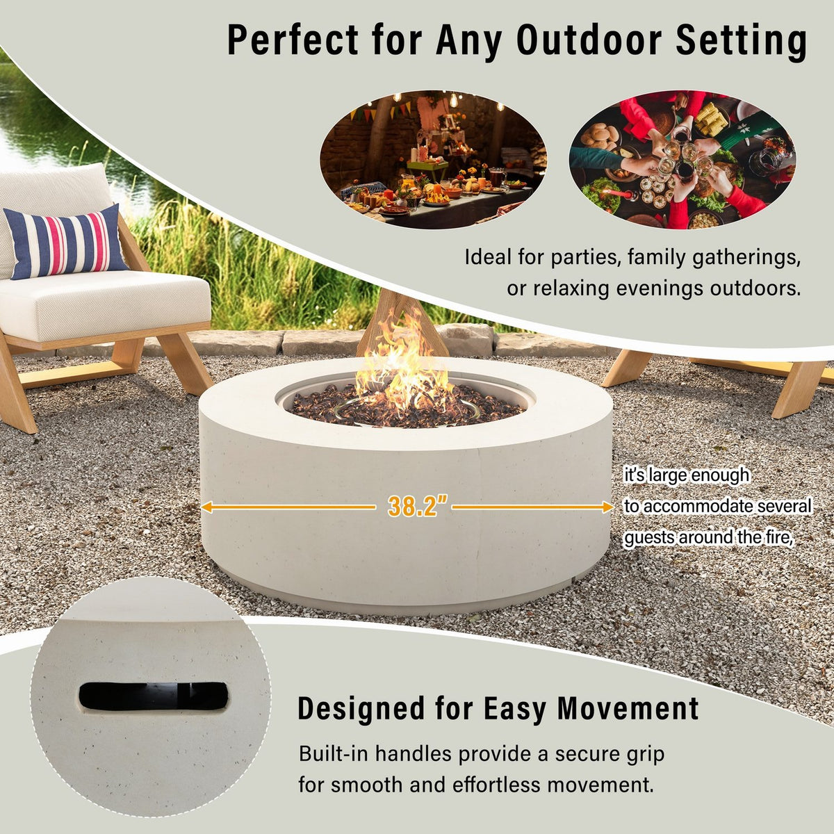 38" Round Propane Fire Pit Table Patio Heater 50,000 BTU Outdoor Firepit
