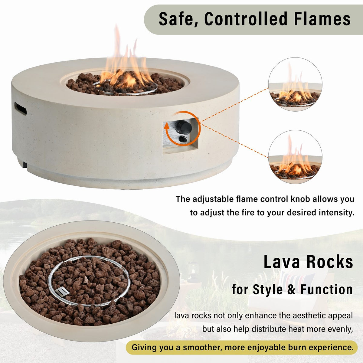 38" Round Propane Fire Pit Table Patio Heater 50,000 BTU Outdoor Firepit