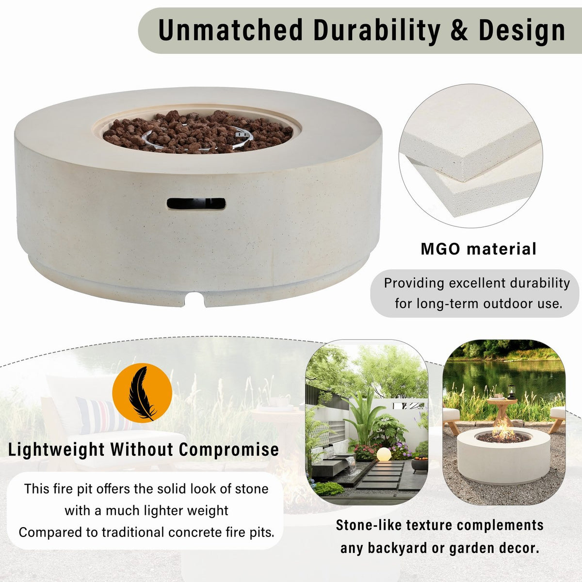 38" Round Propane Fire Pit Table Patio Heater 50,000 BTU Outdoor Firepit