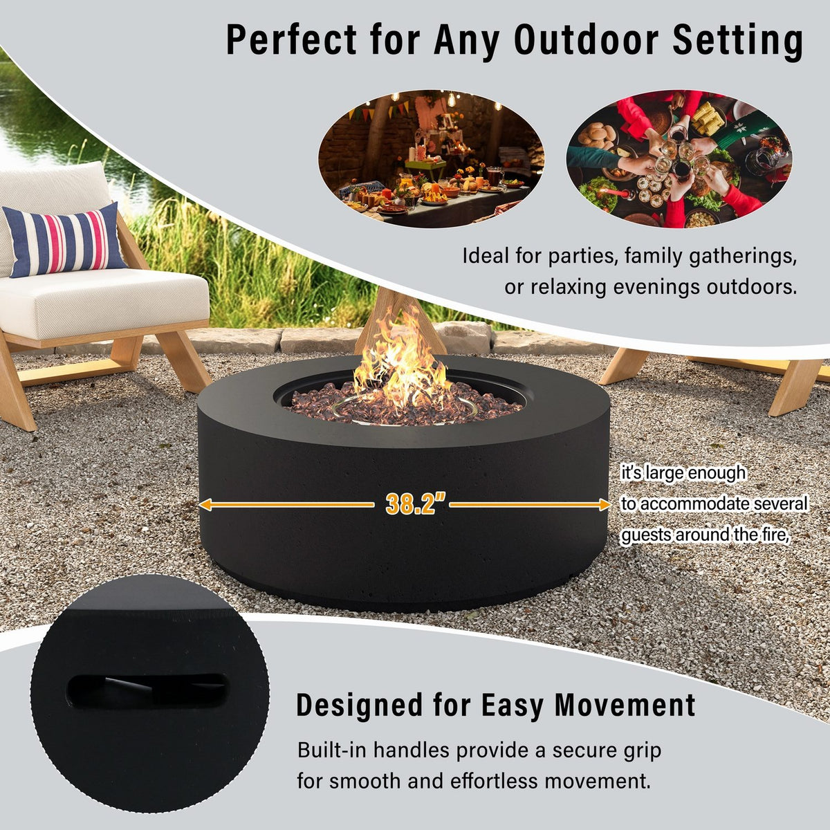 38" Round Propane Fire Pit Table Patio Heater 50,000 BTU Outdoor Firepit