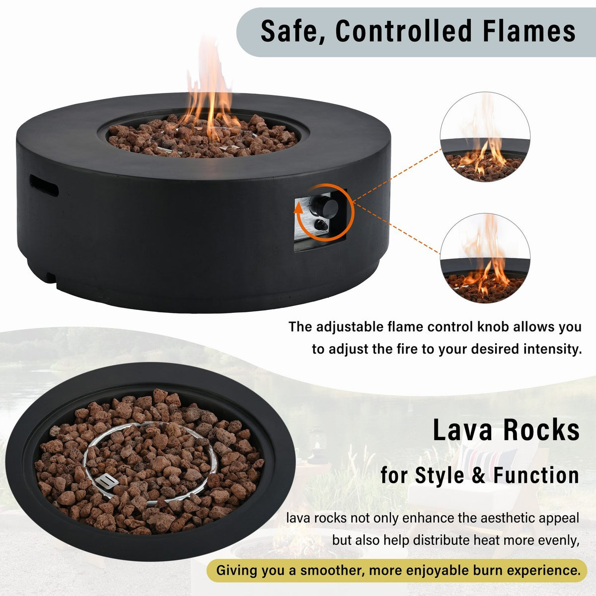 38" Round Propane Fire Pit Table Patio Heater 50,000 BTU Outdoor Firepit
