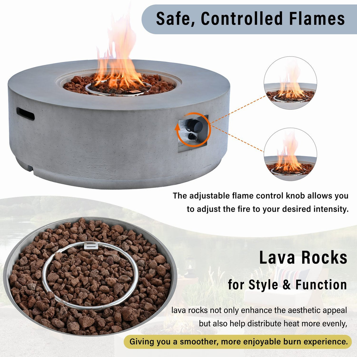 38" Round Propane Fire Pit Table Patio Heater 50,000 BTU Outdoor Firepit