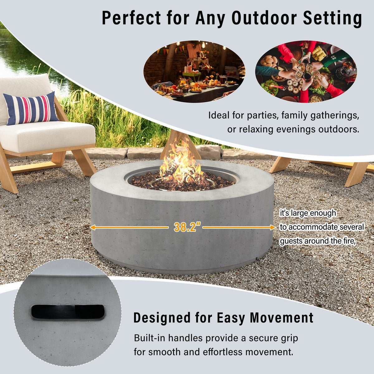 38" Round Propane Fire Pit Table Patio Heater 50,000 BTU Outdoor Firepit