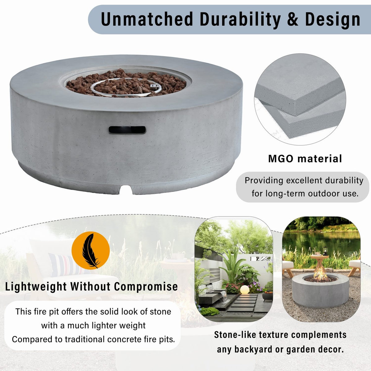 38" Round Propane Fire Pit Table Patio Heater 50,000 BTU Outdoor Firepit