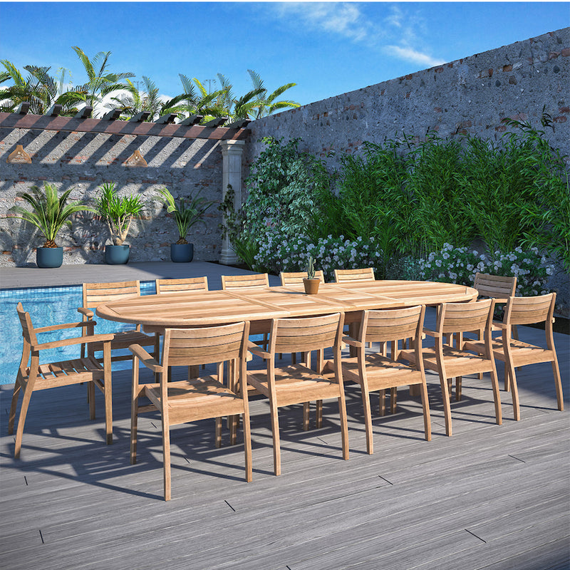 Mondavi 13 Piece Teak Double-Extendable Oval Dining Set