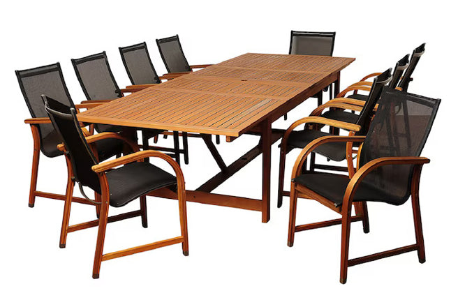 Damon 11 Piece Eucalyptus Wood Patio Dining Set