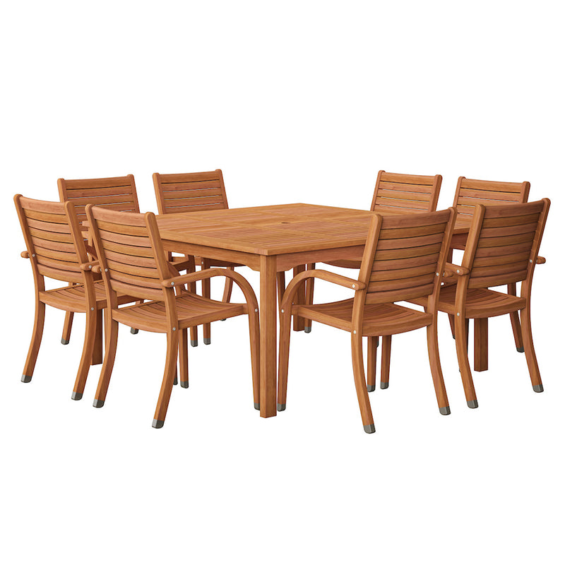 Arizona 9 Piece Eucalyptus Square Patio Dining Set