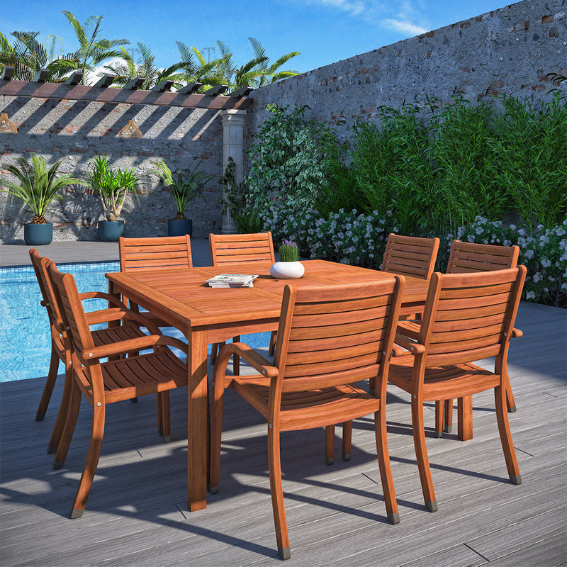 Arizona 9 Piece Eucalyptus Square Patio Dining Set