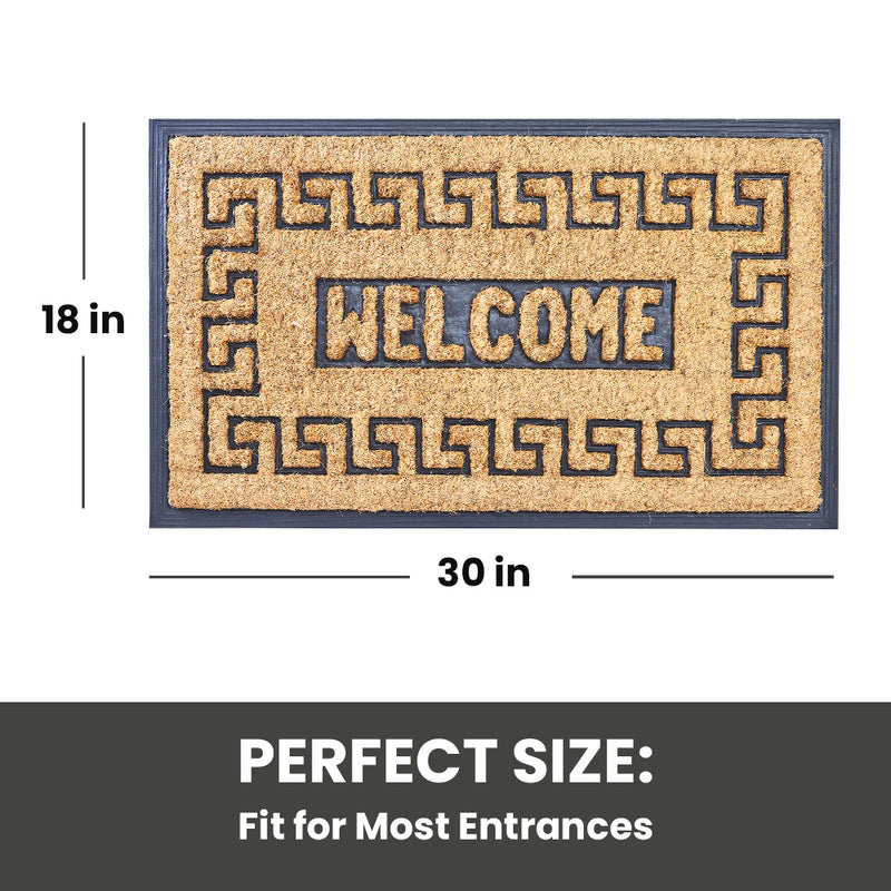 Meandros Rubber Backing Coir Welcome Doormat, 18 x 30 Inches
