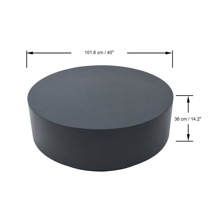 Elementi Rome Round Patio Coffee Table Indoor Outdoor Furniture Concrete, Slate Black - 40 x 40 Inches