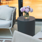 Elementi Rome Round Patio Side Table Indoor Outdoor Furniture Concrete, Slate Black - 17.7 x 17.7 Inches