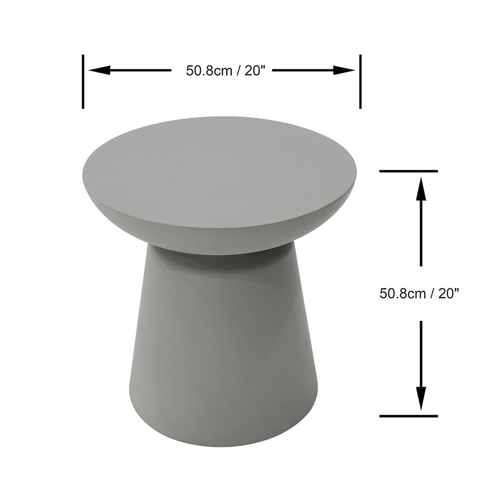 Elementi Kylix Round Patio Side Table Indoor Outdoor Furniture Concrete, Space Grey - 20 x 20 Inches