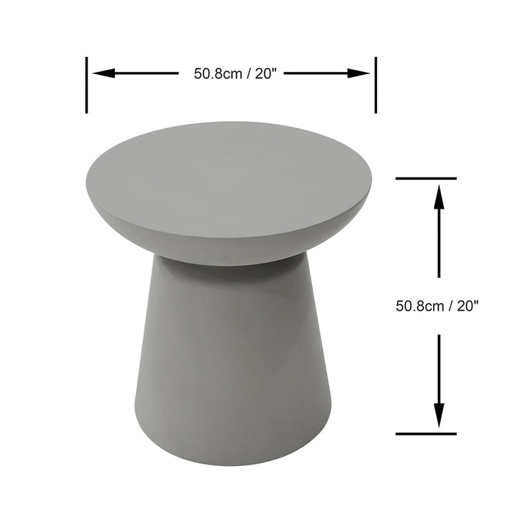 Elementi Kylix Round Patio Side Table Indoor Outdoor Furniture Concrete, Space Grey - 20 x 20 Inches