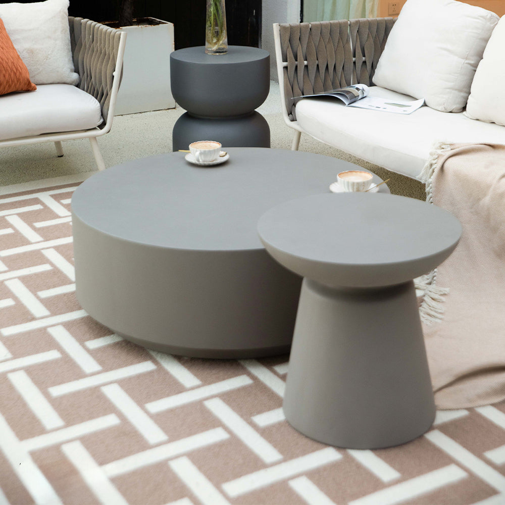 Elementi Kylix Round Patio Side Table Indoor Outdoor Furniture Concrete, Space Grey - 20 x 20 Inches