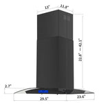 30 Inch Island Range Hood Black 700CFM Touch Panel Ceiling Mount Vent Hood, Stainless Steel Kitchen Exhaust Fan Convertible