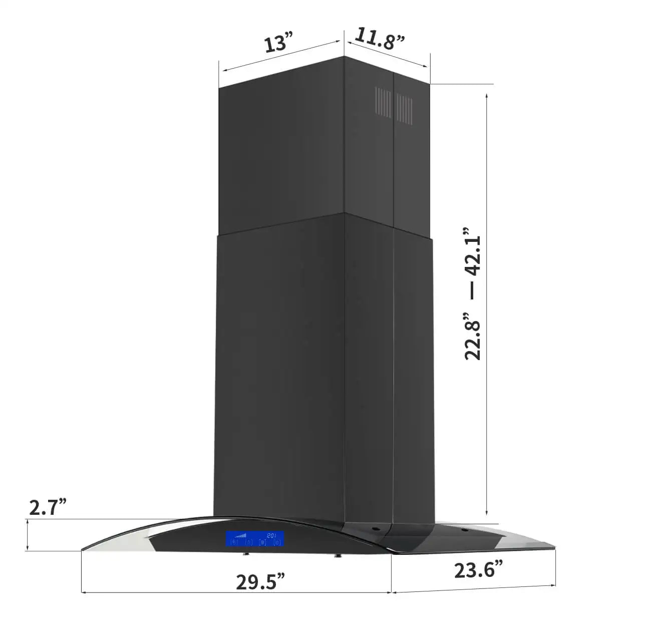30 Inch Island Range Hood Black 700CFM Touch Panel Ceiling Mount Vent Hood, Stainless Steel Kitchen Exhaust Fan Convertible
